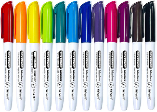 SFAIH Dry Erase Markers Fine tip 12 Colors, 24 Pack (2 Dozen) - Low Odor Whiteboard Markers for Office Teams, Study Groups, Home Schooling, Paper Markers for Kids | 5 Sizes:12/24/48/72/144 Packs