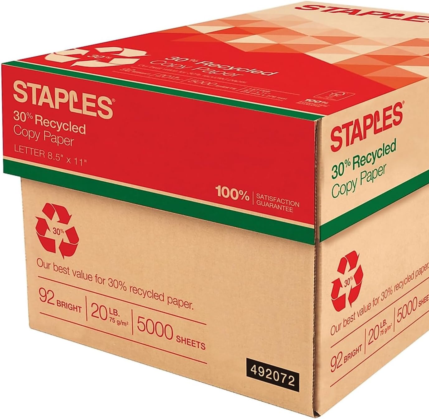 Staples 30% Recycled 11x17 Paper 20 lbs 92 Bright 500/Ream, For Office, School & Home