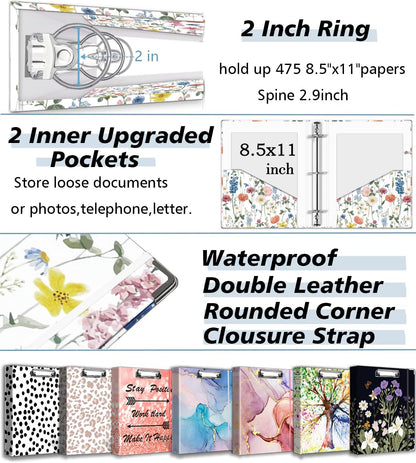 3 Ring Binder 1 Inch, Three Ring Binders Organizer with Clipboard, 5-Tabs Pockets Dividers, Plastic Folder, 18 Divider Stikers, BVSSX Pretty Binder with Pen Loop (Black Weeds, Letter Size)