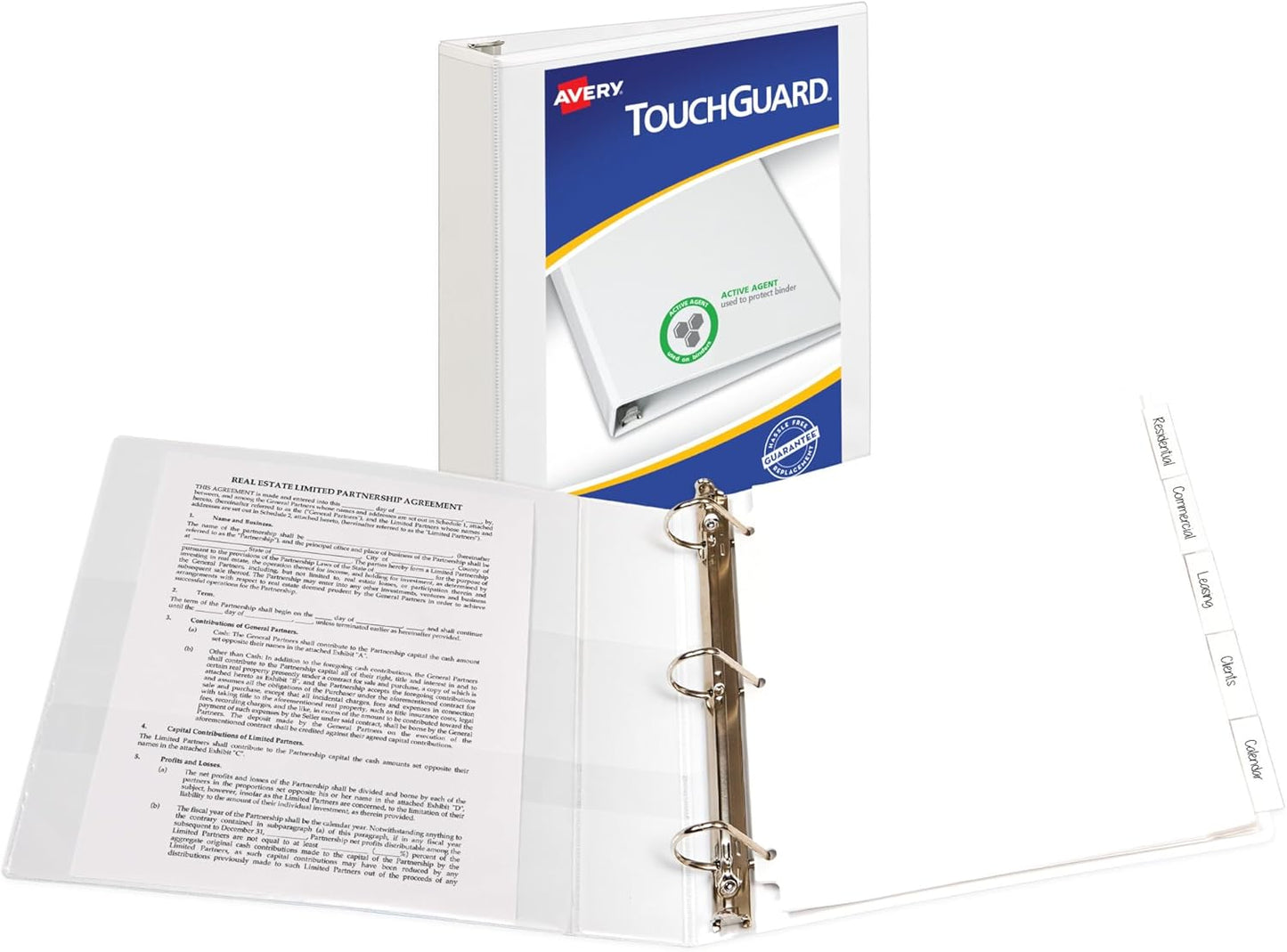 Avery TouchGuard Protection 3 Ring Binder, Customizable Cover, 1.5 Inch Slant Rings, 1 White Binder (17142)