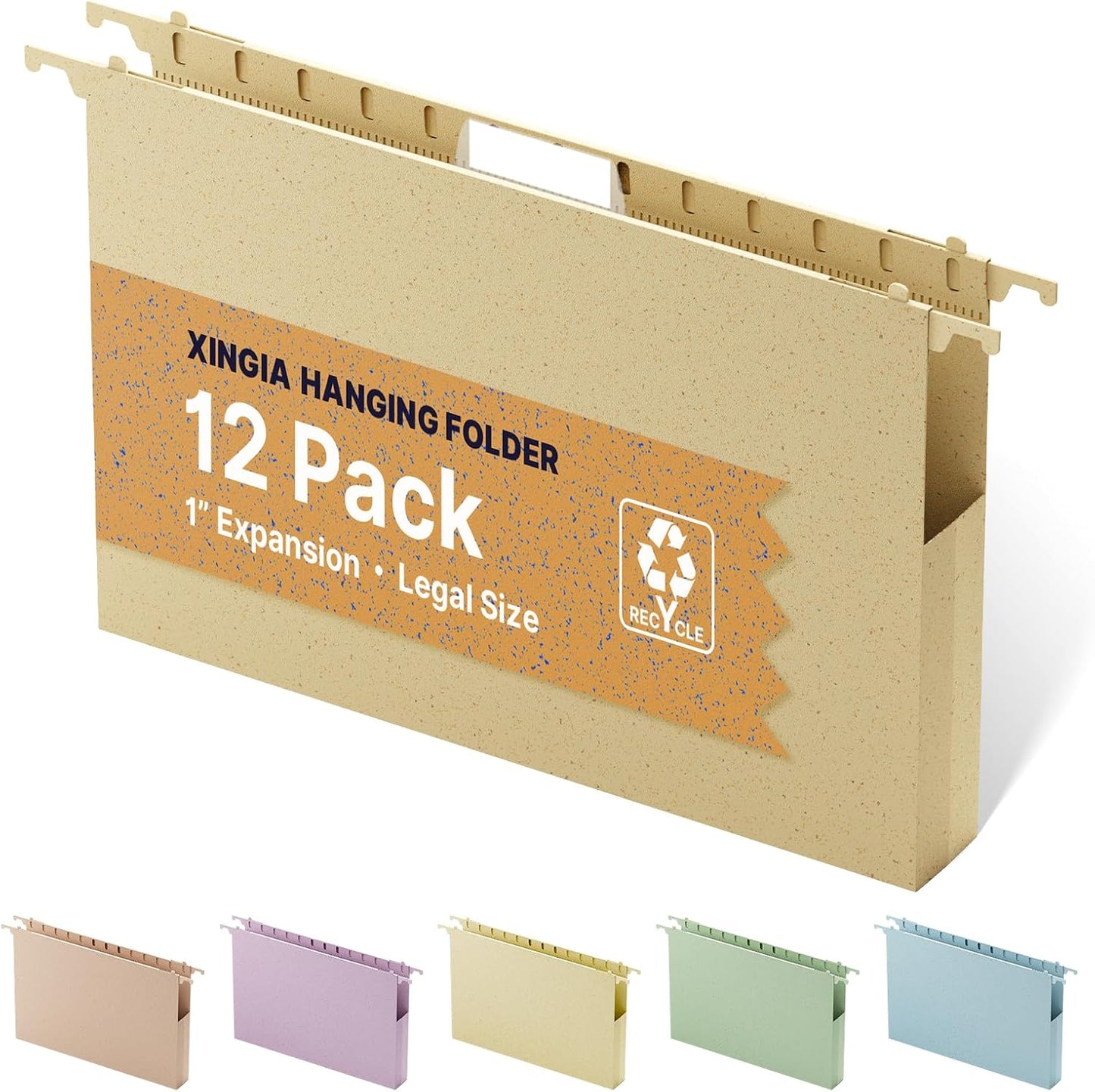 XINGIA Legal Size Hanging File Folders Extra Capacity,1'' Expansion Hanging Folders for Filing Cabinet,12 Pack Wheat Straw File Folders Hanging with Tabs,Pastel Hanging File Organizer for Office