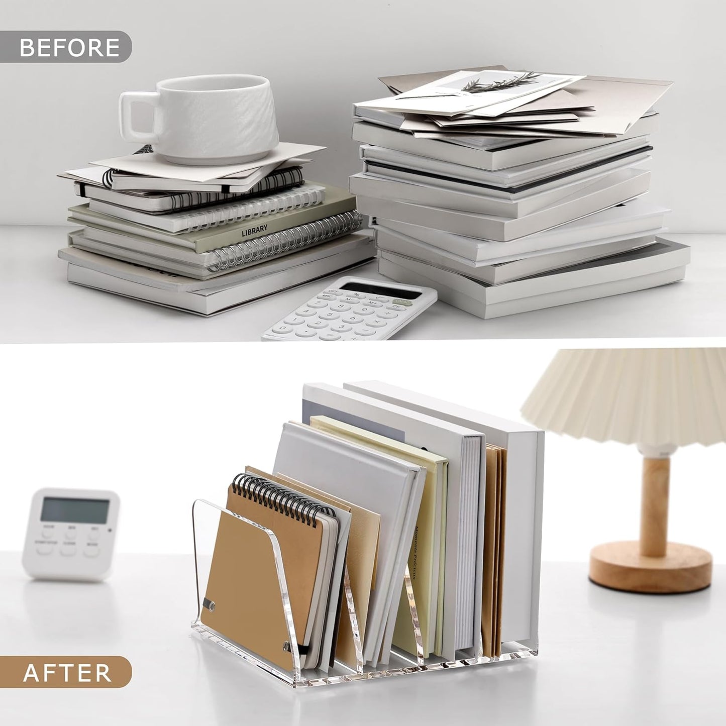 SANRUI 5 Compartments Acrylic Mail Sorter Holder, Clear Document Magazine Envelope File Rack, Vertical Letter Sorter & Multifunction Desk Organizer for Bills, Documents, Notebooks