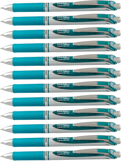 Pentel EnerGel RTX Retractable Liquid Gel Pen, (0.7mm) Medium Line, Metal Tip, Black Ink, Box of 12 (BL77-A)
