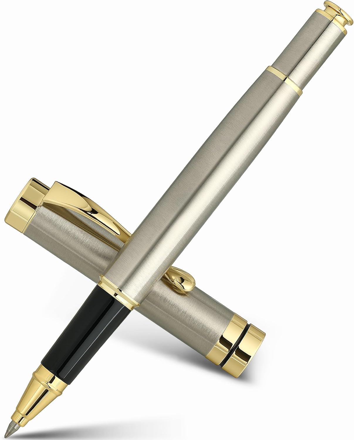 BEILUNER Ballpoint Pens, Stunning Black Chrome Metal Pen with Golden Trim, Best Ball Pen Gift Set for Men & Women, Professional, Executive, Office, Nice Pens-Gift Box with 0.5mm Black Extra Refill