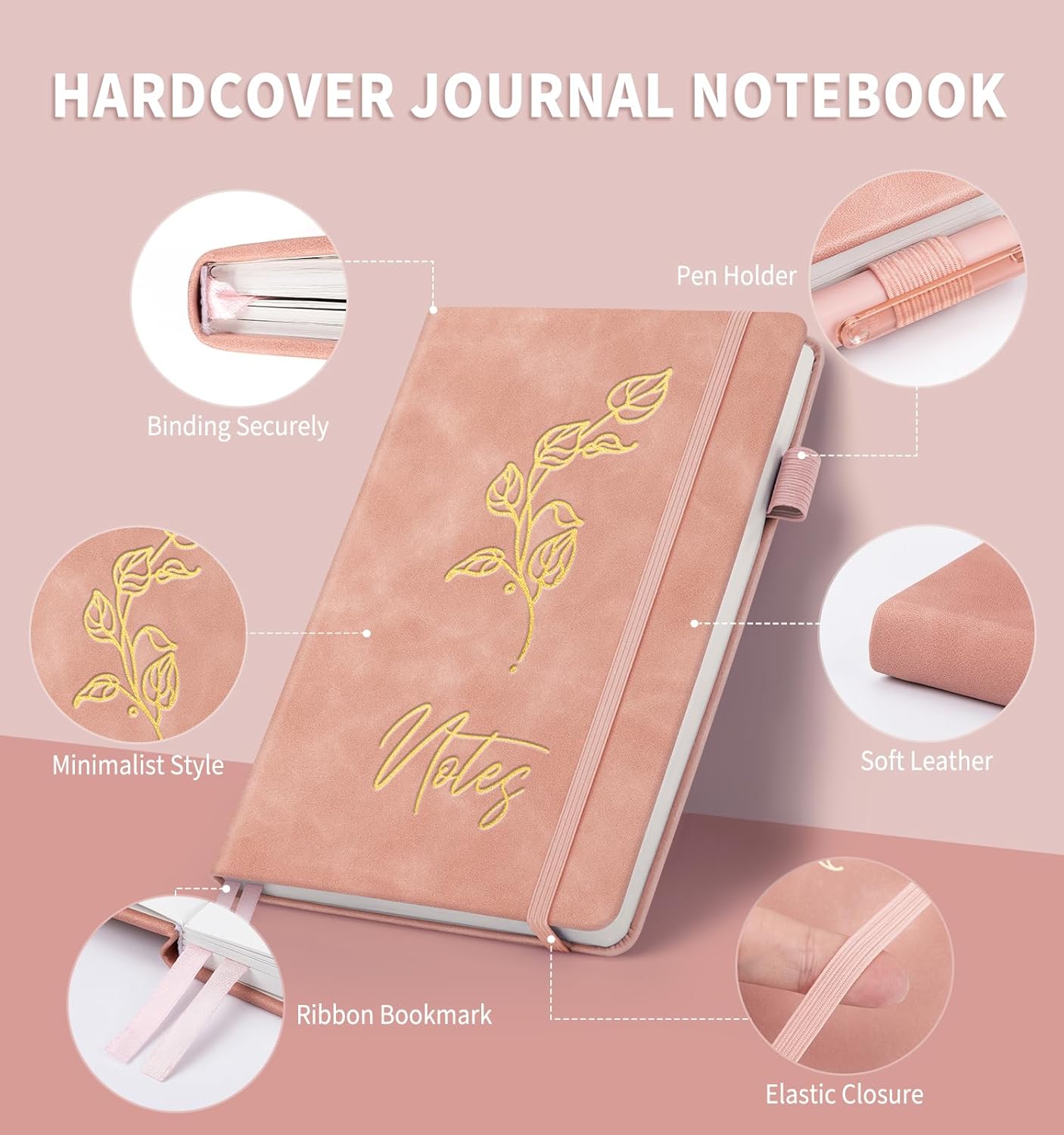 Lined Journal Notebook for Women Men, A5 Hardcover Leather Journals for Writing, 200 Pages Thick Paper, Daily Journal Notebook for Work, School, Note Taking, Business, Travel, College Ruled