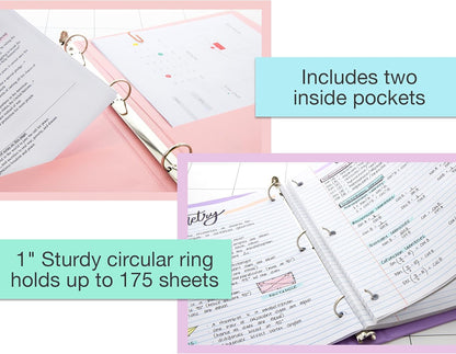 BAZIC Products 3 Ring Binder 1" Economy View Binders Organizer - Pastel Color, Round Ring, Hold 175 Sheets Paper, for School Office Home, 4-Count