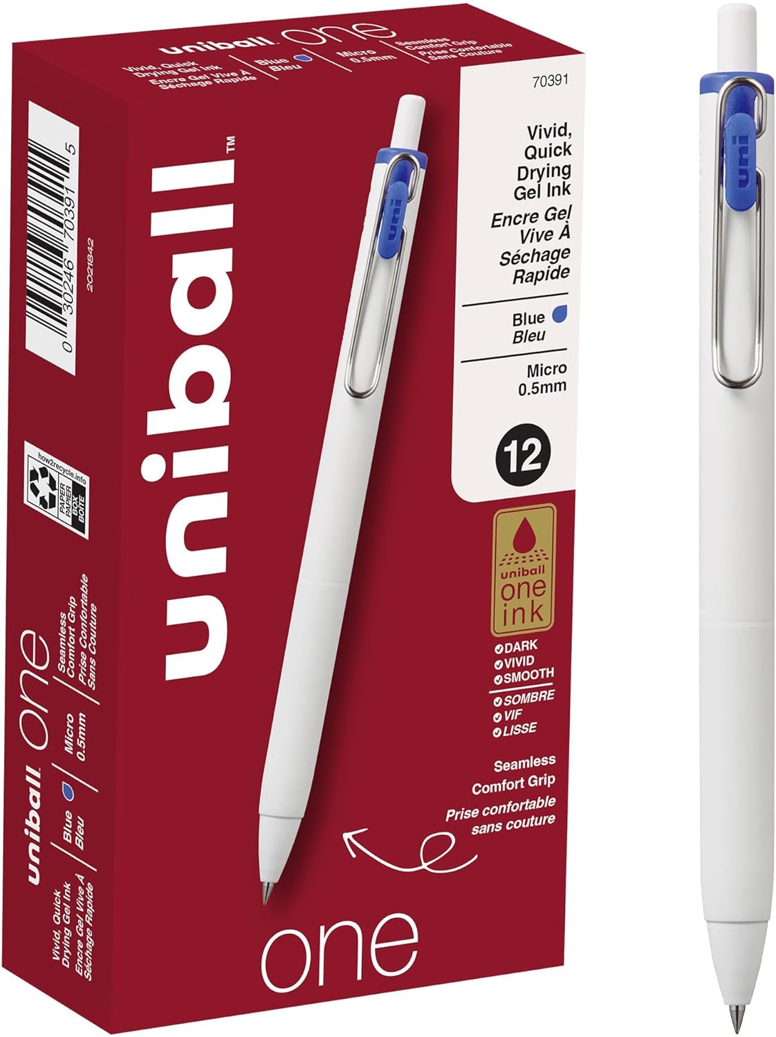 Uni-Ball One Black Retractable Gel Pens 4 Pack with Medium Points, Uni-Ball Click Pens are Fraud Proof and the Best Office, School, and Bible Pens