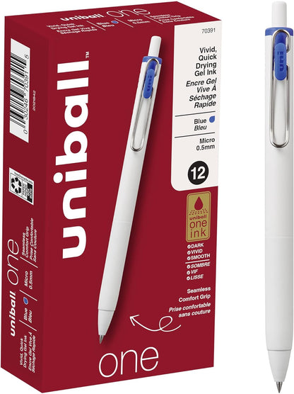 Uni-Ball One Black Retractable Gel Pens 4 Pack with Medium Points, Uni-Ball Click Pens are Fraud Proof and the Best Office, School, and Bible Pens