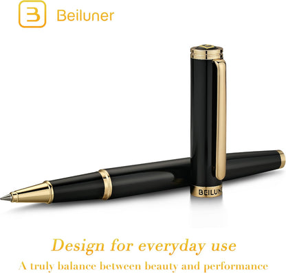 BEILUNER Luxury Rollerball Pen, Stunning Green Lacquer with 24K Gold Trim,Noble and Elegant Designs,Schneider Ink Refill, Best Gift Set for Men & Women, Refillable, Executive Writing, Nice Pens
