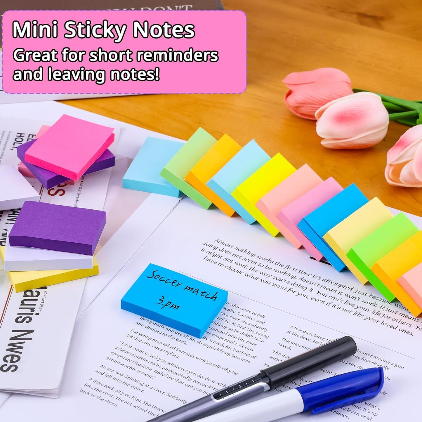 100 Pack Sticky Notes Bulk 3 x 3 in Self-Stick Note Pads Colorful Posted Note in 20 Colors Adhesive Paper Memo 50 Sheets/Pad Easy to Post for Office Home School Meetings Notebook Wall Door Window