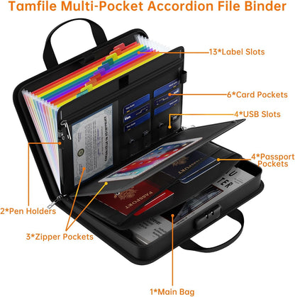 5200℉ Fireproof Accordion File Organizer with Lock, Thickened Document Organizer 13 Pocket with Zipper & Labels, Important Document Organizer, Expanding File Folder with Handle for Letter A4 (Grey)