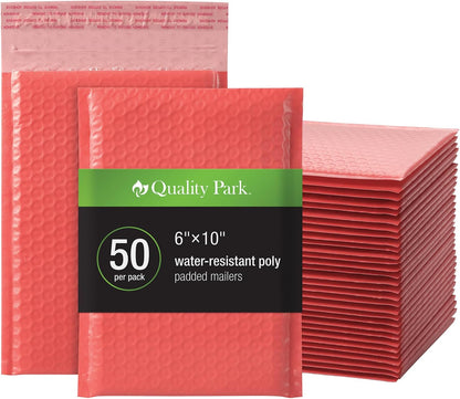Quality Park Bubble Mailers, 6 x 9 Inch, White Poly Mailers, Padded Envelopes, Shipping Envelopes, Water Resistant, Self Seal, 50 Per Box (QUA85856), Plastic