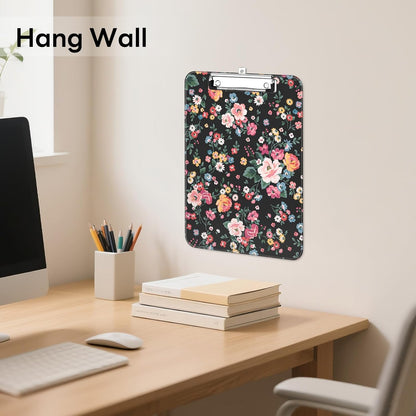 Plastic Cute Clipboard Low-Profile Metal Clip, A4 Letter Size 9 x 12.5 in, 8.5 x 11 Paper Clip Board for Teachers, Nurses, Classroom,Cute Black Cats