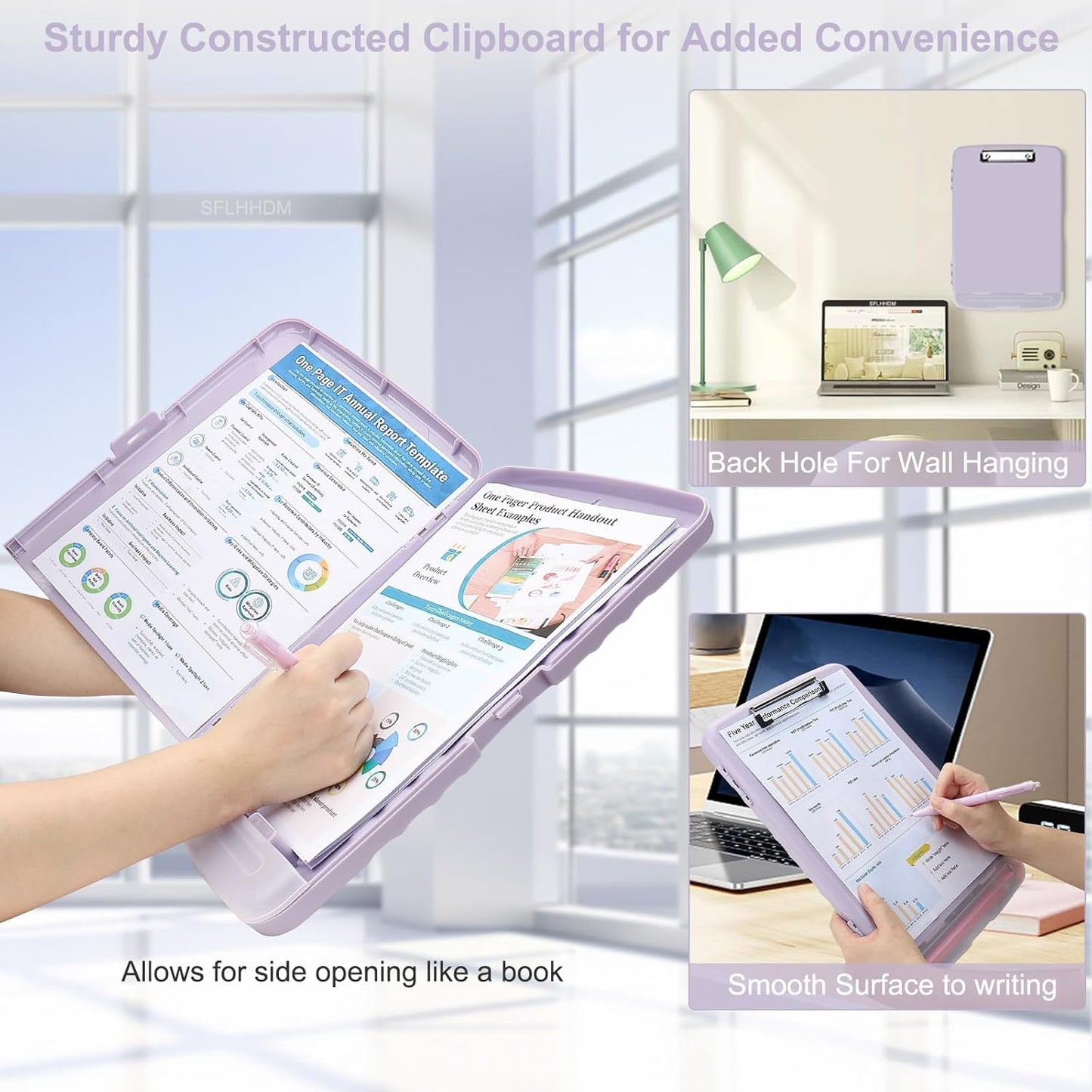 SFLHHDM Purple Clipboard, Clip Boards 8.5x11, Teacher Clipboards with Storage, Plastic Clipboard with Pen Holder, Clipboards Storage for Women Teachers Work, School & Office Supplies