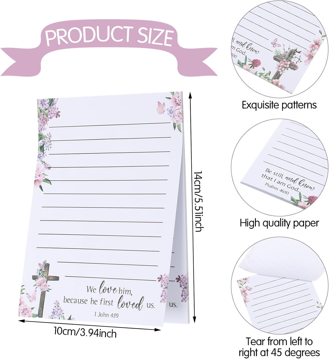 Gersoniel 8 Pack Christian Sticky Notes Gifts for Mothers Day Bulk for Church Small Scripture Inspirational Memo Pads Floral Adhesive Religious Bible Verse Quotes Notepads, 4 x 5.5 Inch(Simple Style)