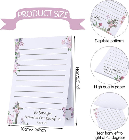 Gersoniel 8 Pack Christian Sticky Notes Gifts for Mothers Day Bulk for Church Small Scripture Inspirational Memo Pads Floral Adhesive Religious Bible Verse Quotes Notepads, 4 x 5.5 Inch(Simple Style)