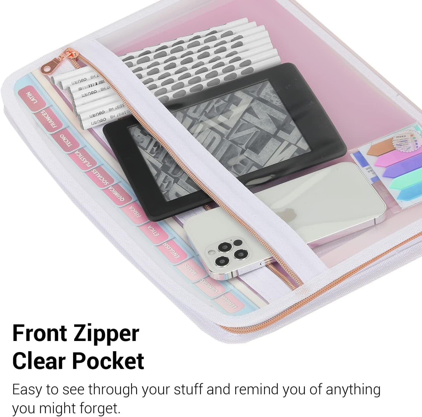 Mukawa 13 Pocket Zippered Expanding File Folder, Accordion File Organizer for Documents Letter Size A4 Papers (Pink)