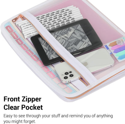 Mukawa 13 Pocket Zippered Expanding File Folder, Accordion File Organizer for Documents Letter Size A4 Papers (Pink)