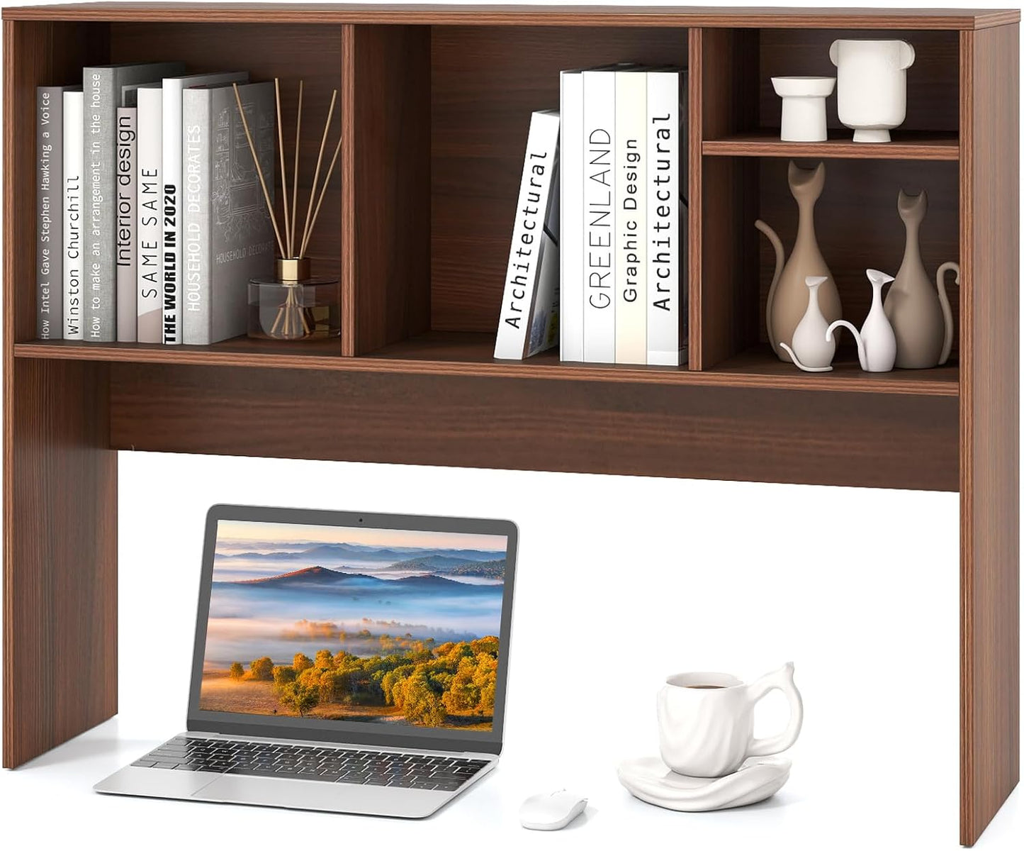Tangkula Desktop Bookshelf, Countertop Storage Hutch with 5 Shelves for Computer Desk, Desk 3-Tier Display Rack, Multipurpose Wood Desktop Hutch Storage Organizer for Dorm Office Home