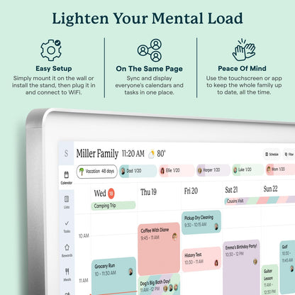 Skylight Calendar Max: 27-Inch Smart Digital Calendar & Chore Chart, Family Organizer with Interactive Touchscreen Display – Wall Mountable in Portrait or Landscape, Classic White Frame