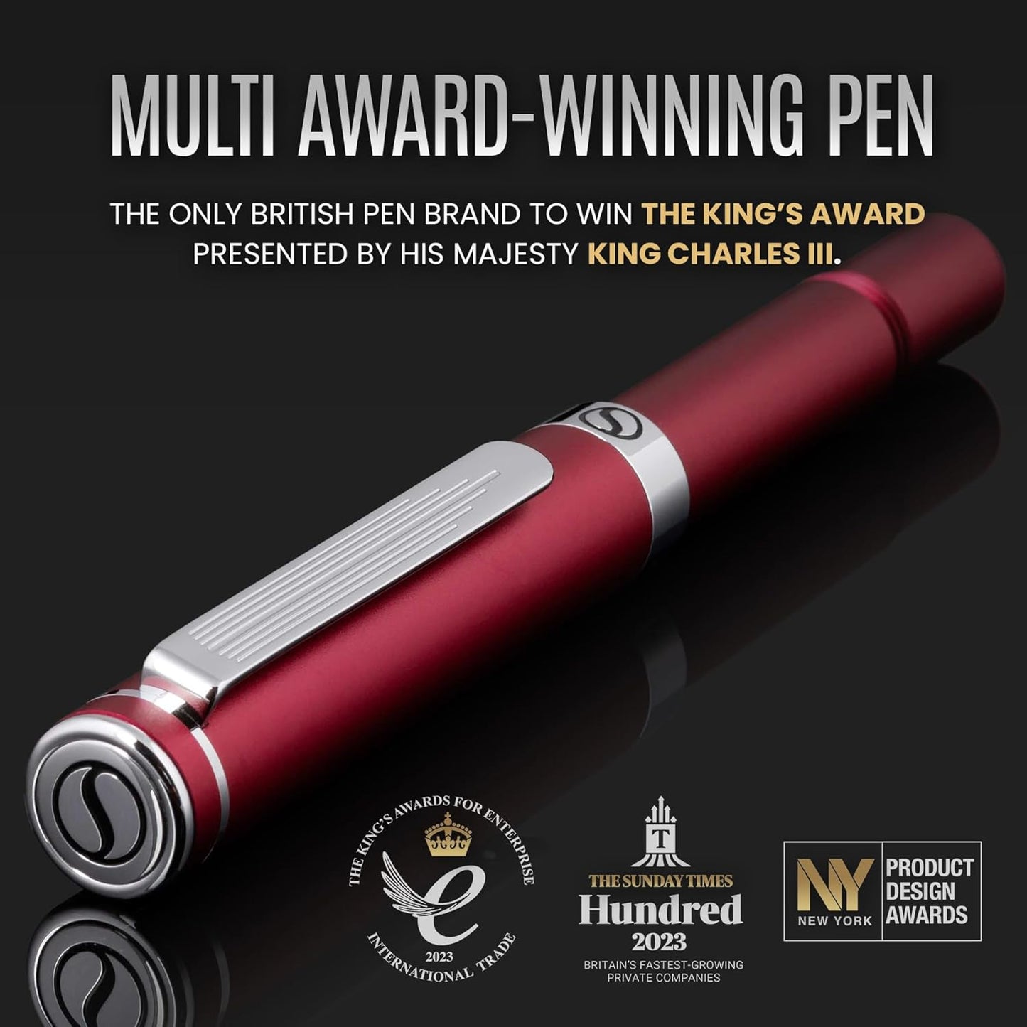 Scriveiner Black Rollerball EDC Luxury Pen, Stunning Pocket Pen with Chrome Finish, Cool Writing, Best Gift for Men & Women, German Schmidt Refill, Nice Present, Fancy Office Designer Set