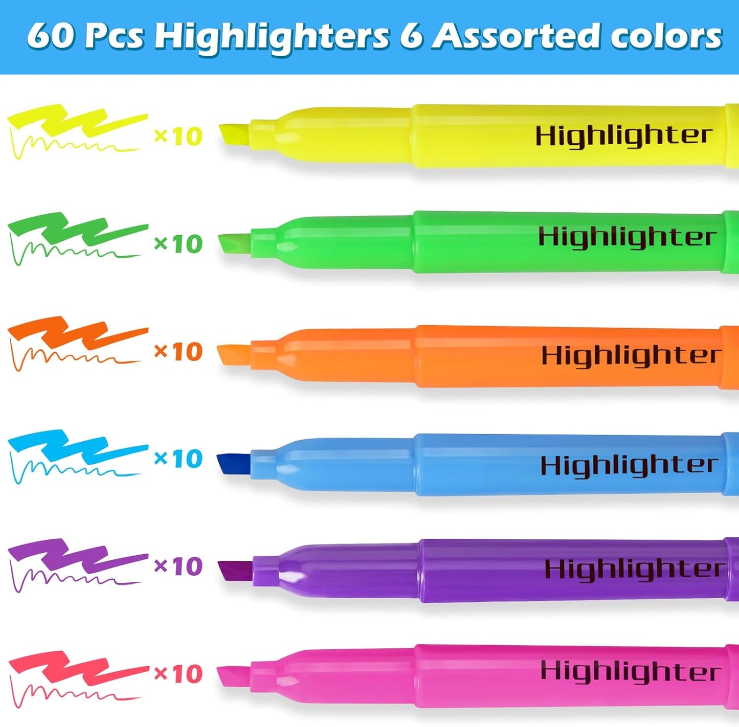 YEGEER Highlighters Bulk, Chisel Tip Dry-Quickly Highlighter Markers, 60 Count-Yellow Highlighters Pack for Adult Kids, Teachers Supplies for School, Classroom Must Have