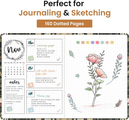 Taja Pretty Lined Journal for Women, Aesthetic Cute Hardcover Leather Journal for Writing, A5 College Ruled Notebook for Work & Note Taking, Perfect for Office School Home, 160 Pages, Meadow Flowers