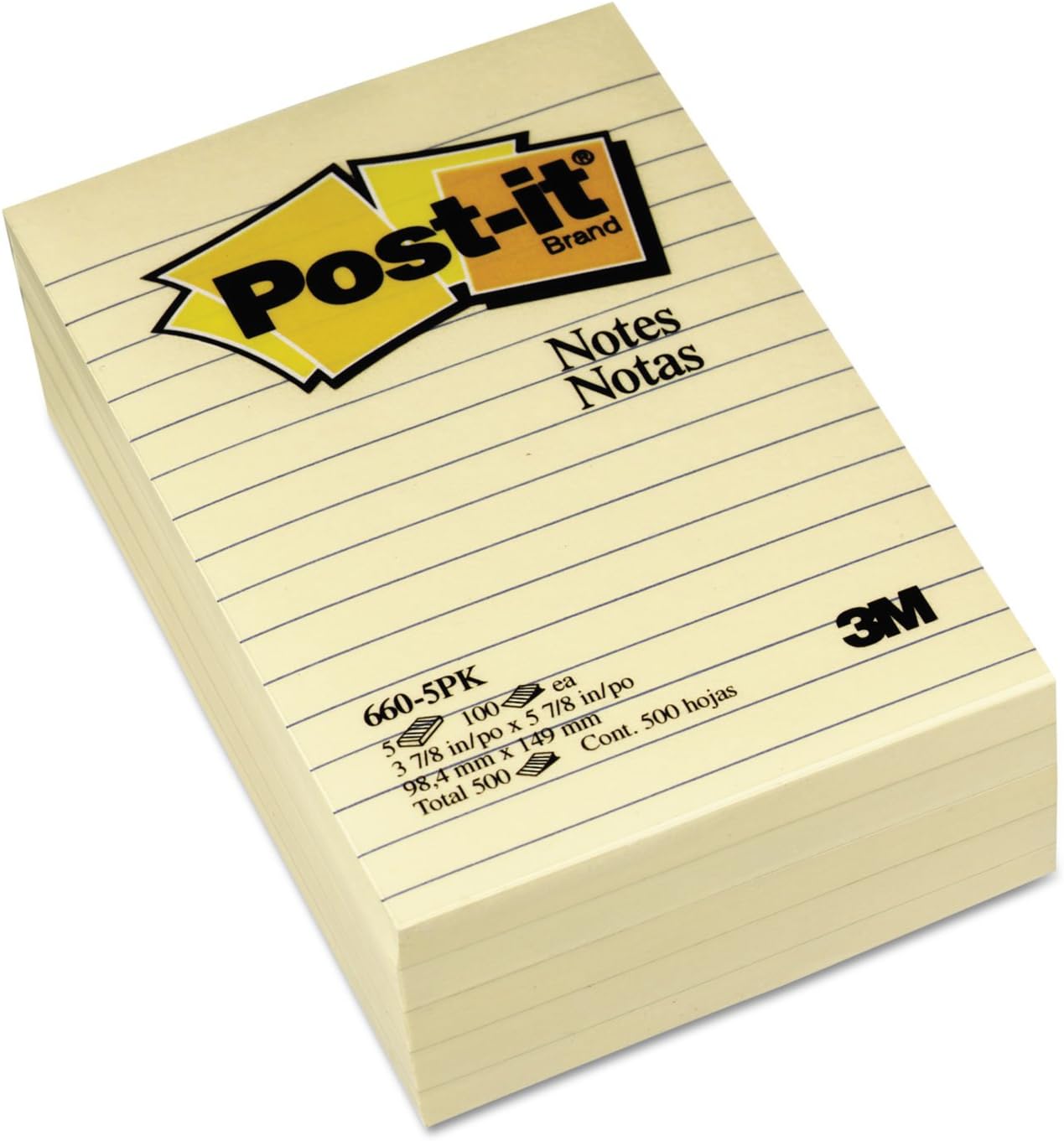 Post-it Notes, 4 in x 6 in, 5 Lined Sticky Notes Pads, 100 Sheets per Pad, Canary Yellow, The Original Post-it Note, School Supplies and Oﬃce Products