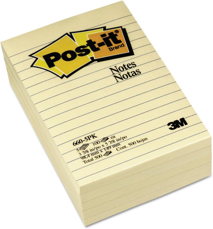 Post-it Notes, 4 in x 6 in, 5 Lined Sticky Notes Pads, 100 Sheets per Pad, Canary Yellow, The Original Post-it Note, School Supplies and Oﬃce Products