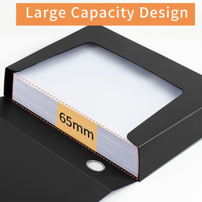 HUA JIE 2 Pack A4 Storage File Boxes Archives Case,65mm Spine,Box File Document Storage Box with Metal Clip for Office School -Black