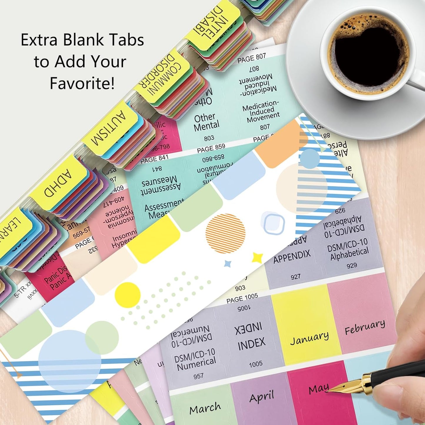 Index Tabs for DSM-5, Color-Coded and Laminated, with 11 Blank Tabs, Alignment Guide and Inspirational Bookmark Included, Tear-Resistant & Waterproof