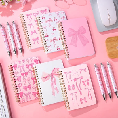 Resurhang 6 Pack A5 Composition Notebook Marble Spiral Notebooks Preppy Cute Aesthetic Hardcover Ruled Composition Books with Ballpoint Pens for School Day Classroom Prize, 5.8 x 8.3 Inch
