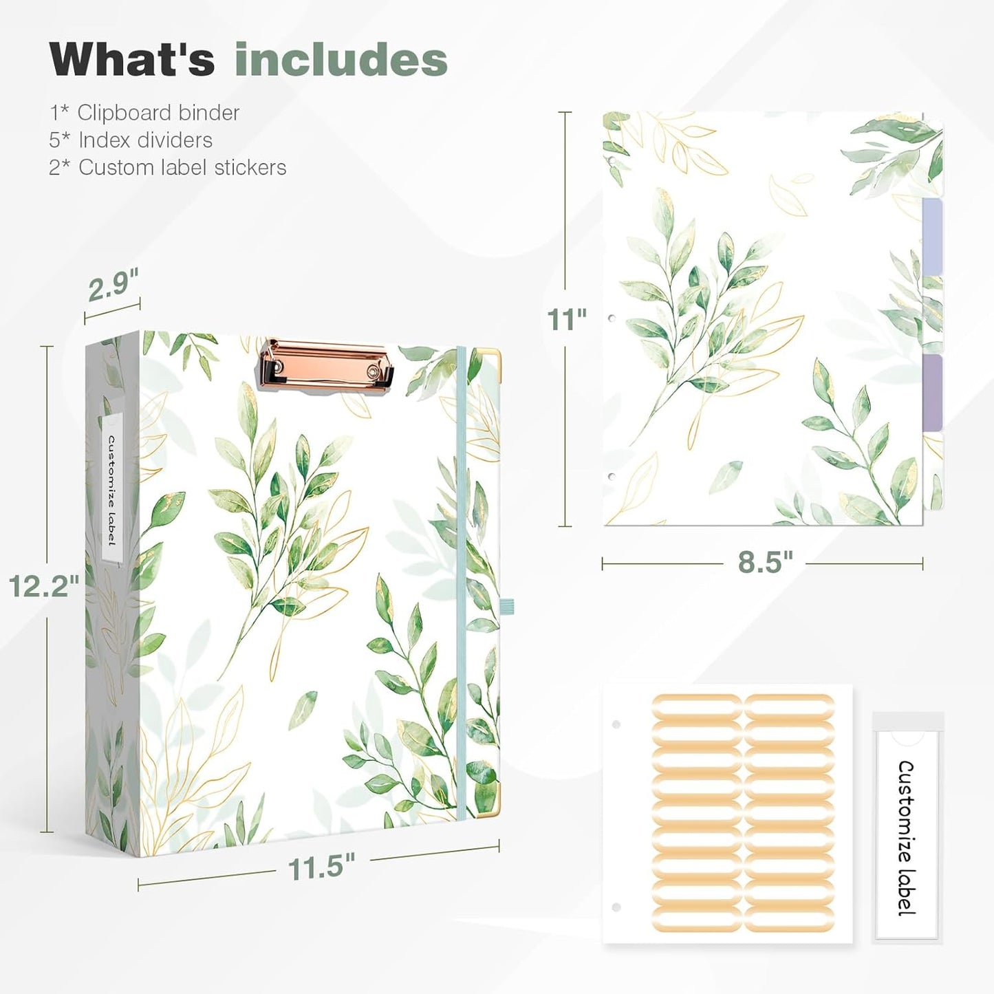 Ospelelf Binder 3 Ring 1 Inch, Floral Round Ring Clipboard Binder for Letter Size with 5 Tab Dividers, File Folder Labels, for School and Office Supplies
