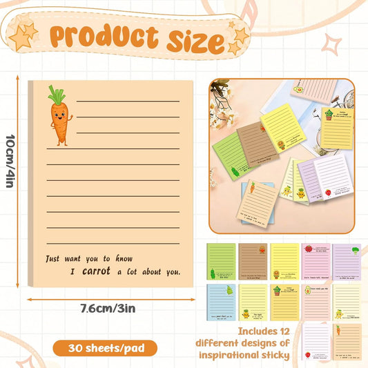12 Pcs Funny Inspirational Sticky Notes with Lines, 3 x 4'' Cute Motivational Notepads, Positive Sticky Note Pads Adhesive Memo Pads, Employee Appreciation Gifts Bulk for Coworkers Nurse Teacher