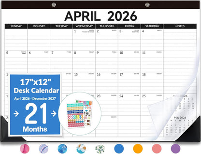 Forvencer Desk Calendar 2026-2027, 21 Months Calendar Runs from April 2026 to December 2027, 17" x 12" Large 2026 Wall Calendar Monthly Planner with Plastic Cover for Home School Office