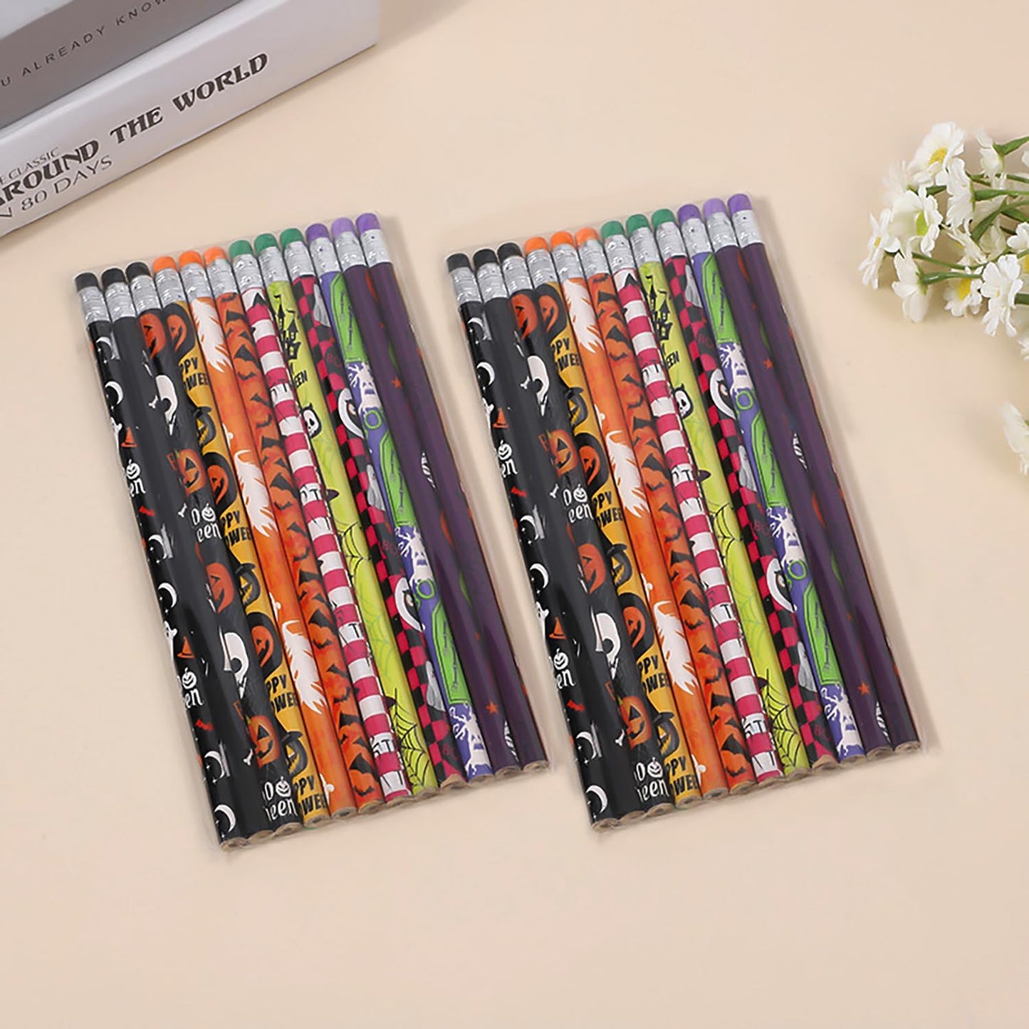 48 pcs Flowers Pencils with Eraser Wood Pencils Bulk for Writing and Drawing (Flowers, 48)
