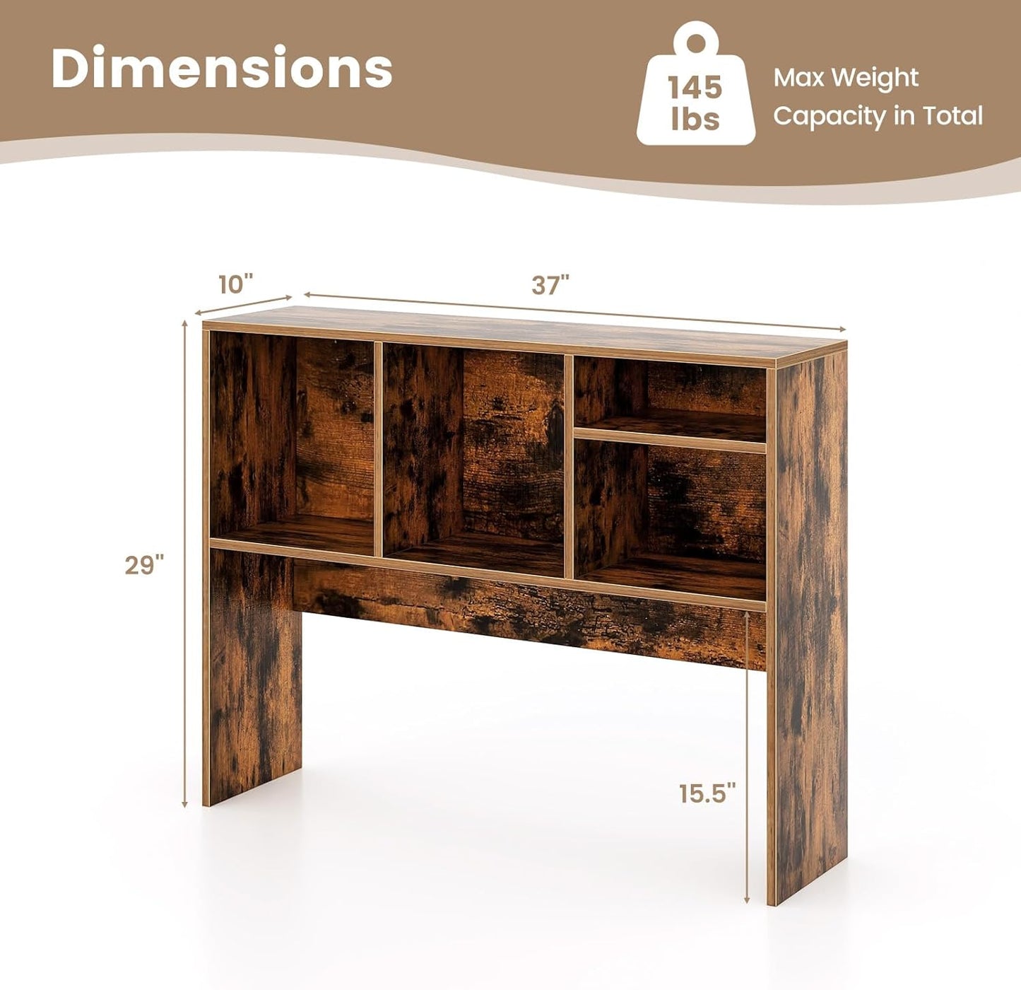 Tangkula Desktop Bookshelf, Countertop Storage Hutch with 5 Shelves for Computer Desk, Desk 3-Tier Display Rack, Multipurpose Wood Desktop Hutch Storage Organizer for Dorm Office Home