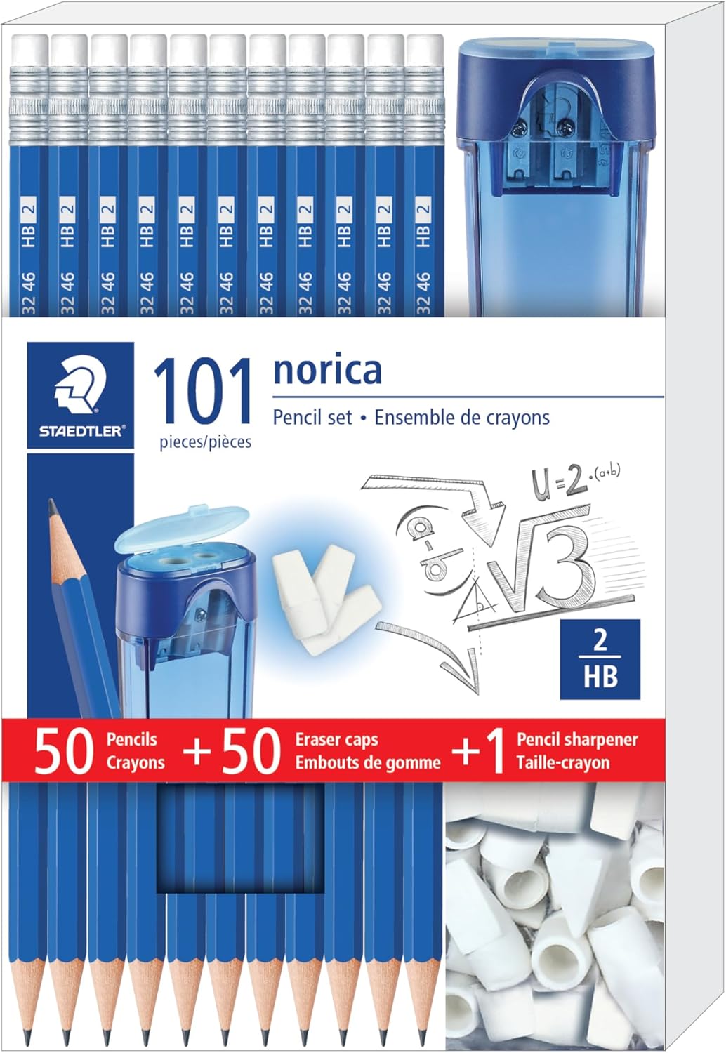 STAEDTLER Norica #2 HB Wood-Cased Pencil Set: 18 Pre-Sharpened Graphite Pencils with 1 Eraser & 1 Sharpener, Break-Resistant Lead, For Writing & Drawing, Blue, Ideal for Classroom, Home & Office