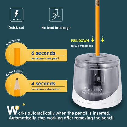 Electric Pencil Sharpener, Battery (Not Included) USB Powered, Portable for NO.2 Pencils, Automatic and Durable with 3 Sharpness Options - Classroom, Home, Office Black