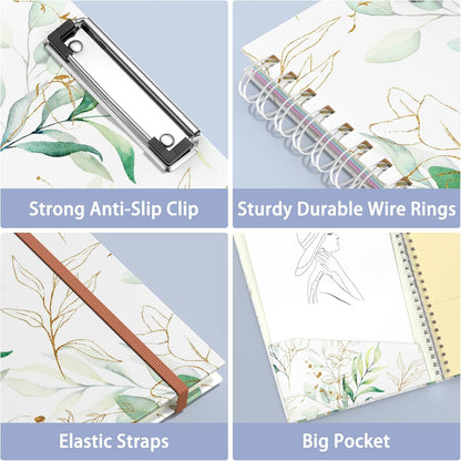 Rimilak Spiral Clipboards Folio with Refillable Lined Notepad, 14.5 x 9.8 In, Hardcover Cover with 5 Interior Pockets, Elastic Band and Pen Loop Series. Cute Stylish Clipfolio, Daisy Flower