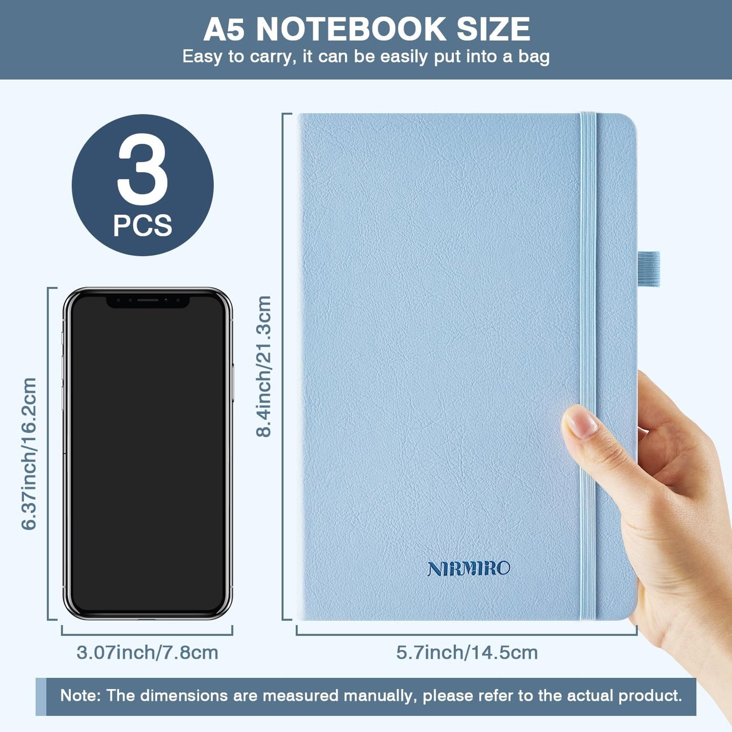 NIRMIRO Small Notebook Journals, 3 Pack Mini Pocket Note pads for Men & Women Writing, A6 Small Leather Notepad 3.7" x 5.7" with Pen, Black, Red, Green