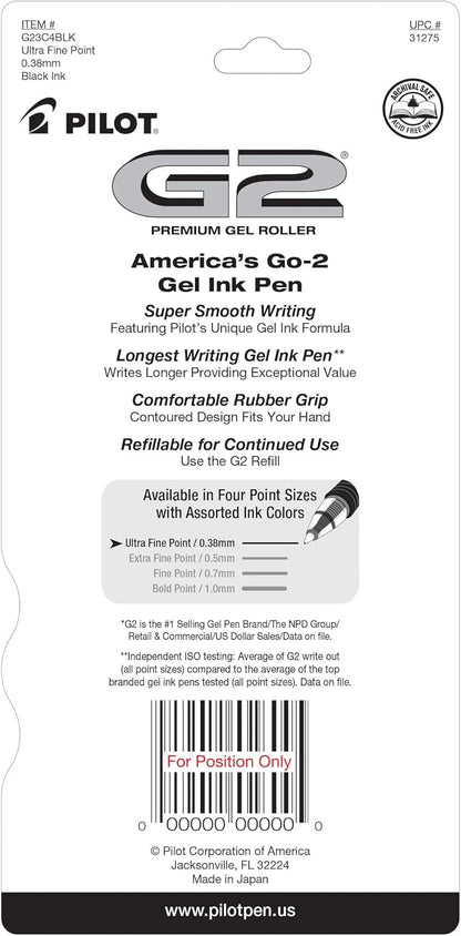 PILOT G2 Premium Refillable and Retractable Rolling Ball Gel Pens, Ultra Fine Point, Black Ink, 5-Pack (31306)