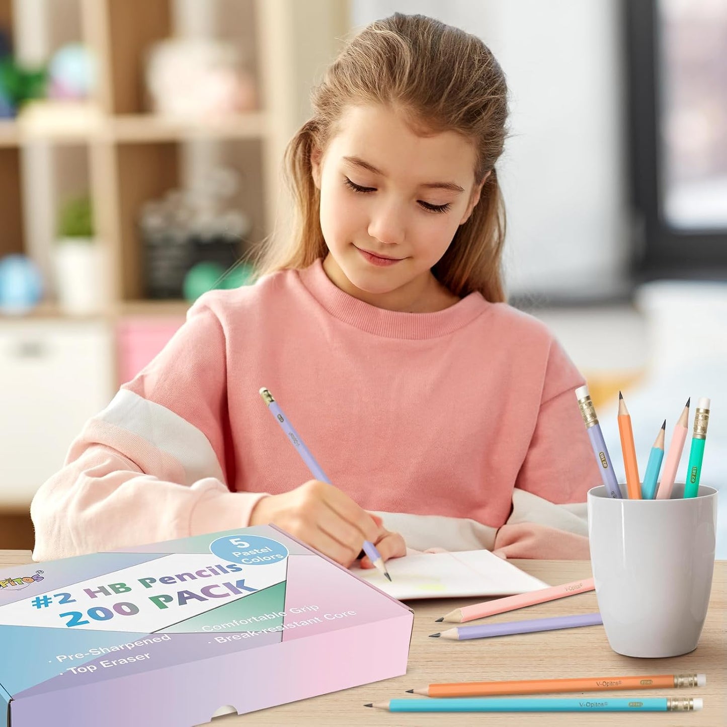 V-Opitos Wood-Cased #2 HB Pencils, 48 Pack Pre-Sharpened Pencils with Top Erasers, Bulk Pastel Color Pencils for School Teacher Supplies, Writing, Drawing and Sketching