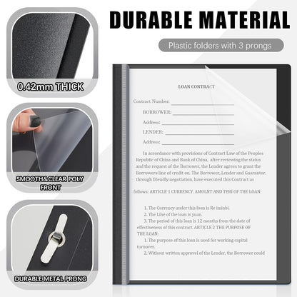 Teling 72 Pack Clear Front Report Covers Bulk Business Report Covers Plastic Presentation Folders Resume Portfolio Folder Paper Binder with 3 Prongs for Presentation Document School Office (Black)