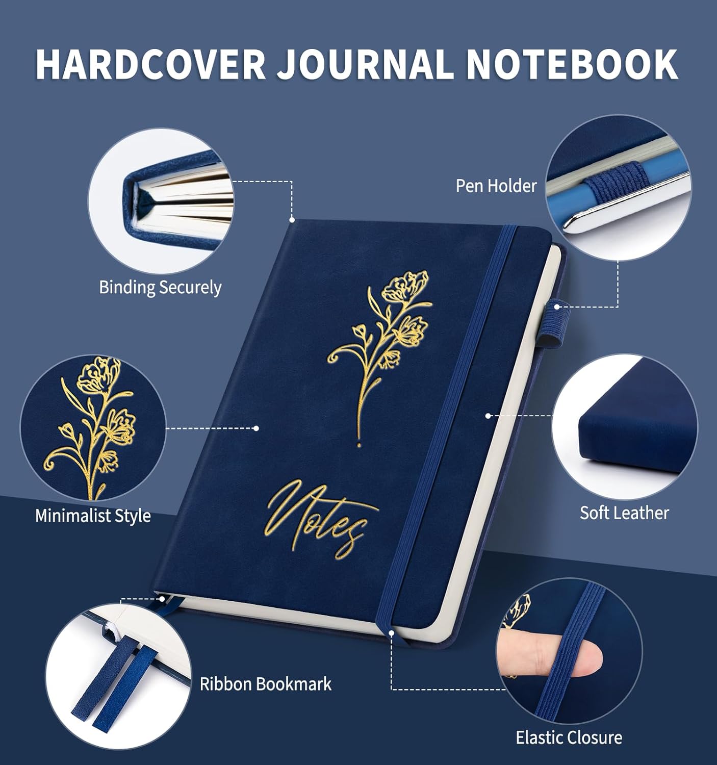 Lined Journal Notebook for Women Men, A5 Hardcover Leather Journals for Writing, 200 Pages Thick Paper, Daily Journal Notebook for Work, School, Note Taking, Business, Travel, College Ruled