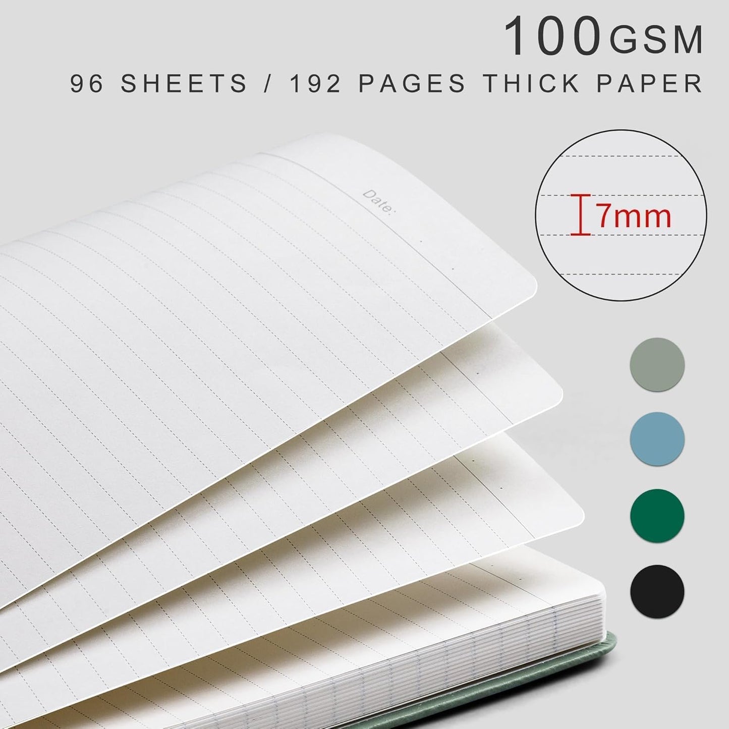 EMSHOI A4 College Ruled Notebook, Large 8.3" x 11.7", 192 Pages 100GSM Ink-Proof Faux Leather Hardcover Lay-Flat Lined Journal for Office School Work Writing, Black