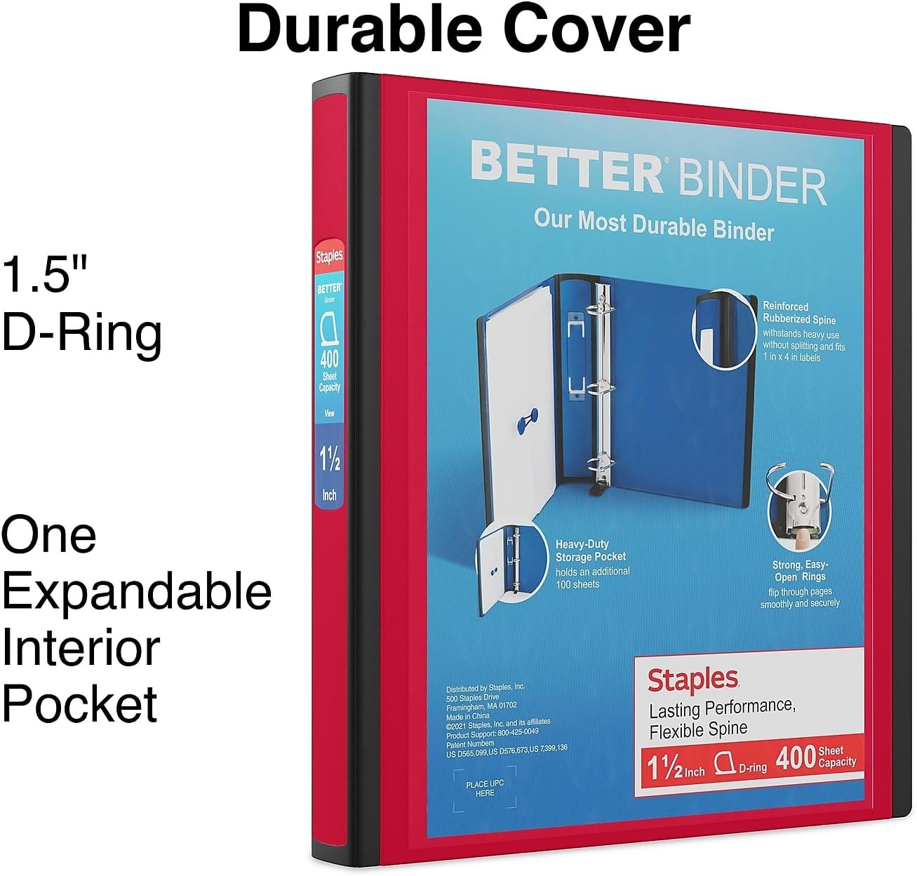 Staples Better Binder 2-Inch D-Ring View Binder, Reinforced Spine, Holds Up to 540 Sheets, Teal, for Office & School