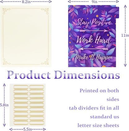 3 Ring Binder with Clipboard, 2 Pockets Purple 3 Ring Binder (11" x 8.6") Folders with Tab Dividers for Women School Office Supplies Portfolio