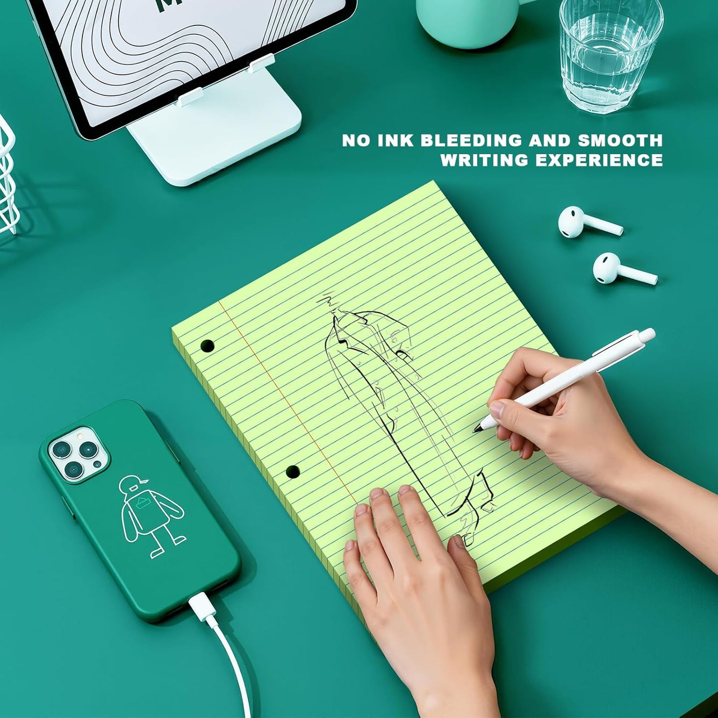 Note Pads 8 X 10.5 Loose Leaf Paper, 120Sheets, 3 Hole Punched Lined Paper, College Ruled 8 X 10.5 Notebooks, 10-1/2" X 8 Binder Writing Pads, Filler Paper For Engineering, Office, School Supplies