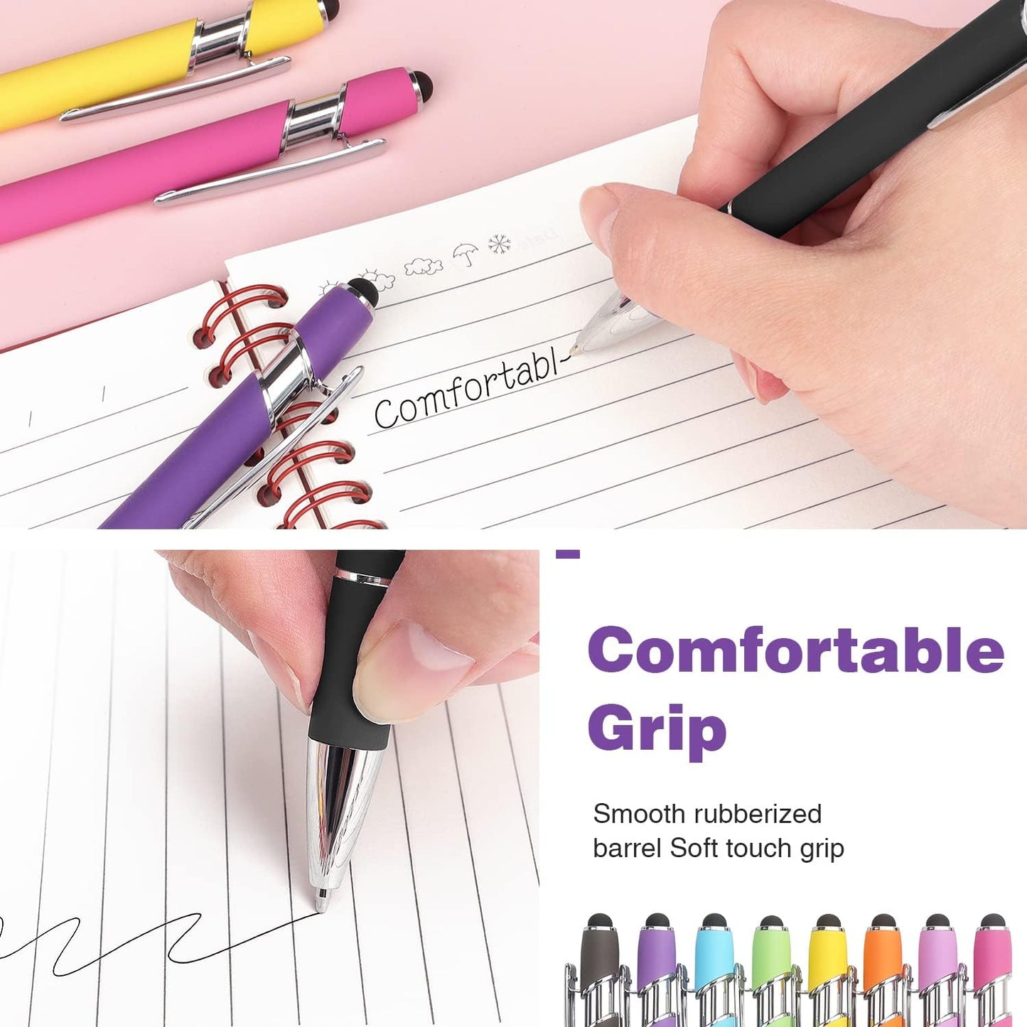 Bribobo 8 Pack Ballpoint Pen 2-in-1 Stylus Retractable Ballpoint Pen with Stylus tip, Metal Stylus Pen for Touch Screens, 1.0 mm Black Ink